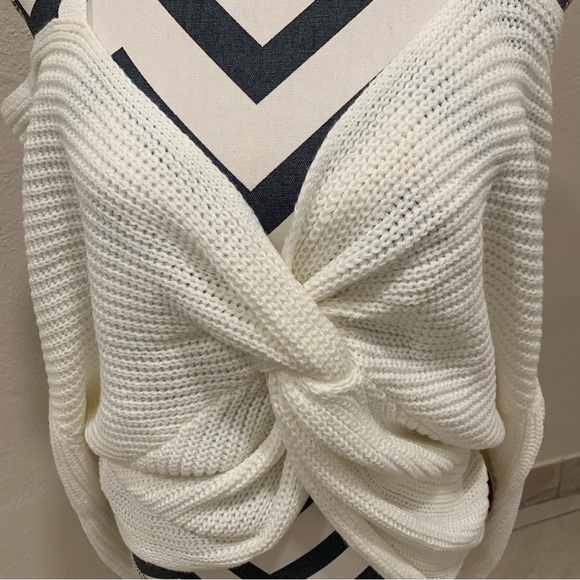 Almost Famous Cold Shoulder Twist-Front Crop Sweater - Picture 2 of 4